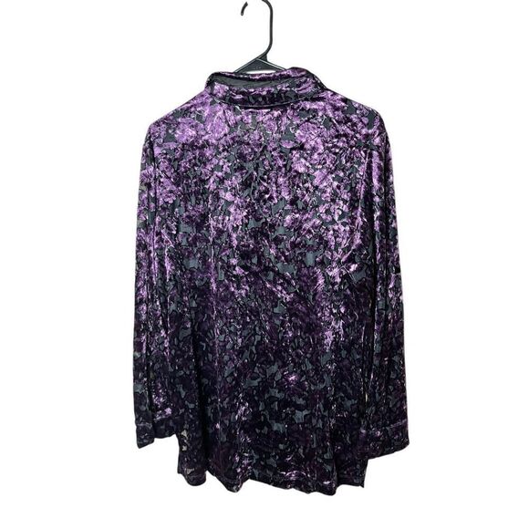 Vintage Preston & York Semi Sheer Purple Velvet Long Sleeve Blouse Top L - Picture 7 of 7